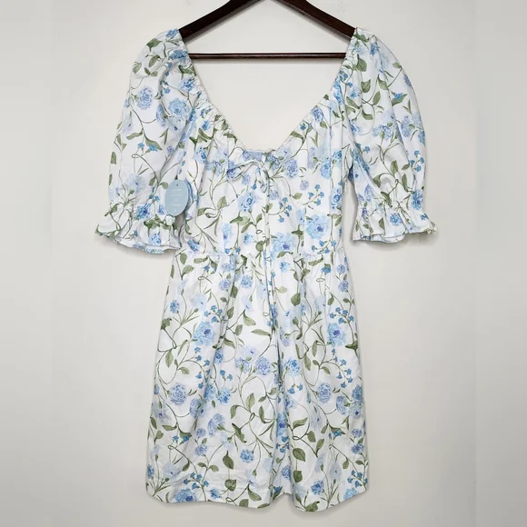Hill House Ophelia Floral Puff Sleeve Mini Dress Small Cottagecore Picnic Boho - Picture 3 of 16